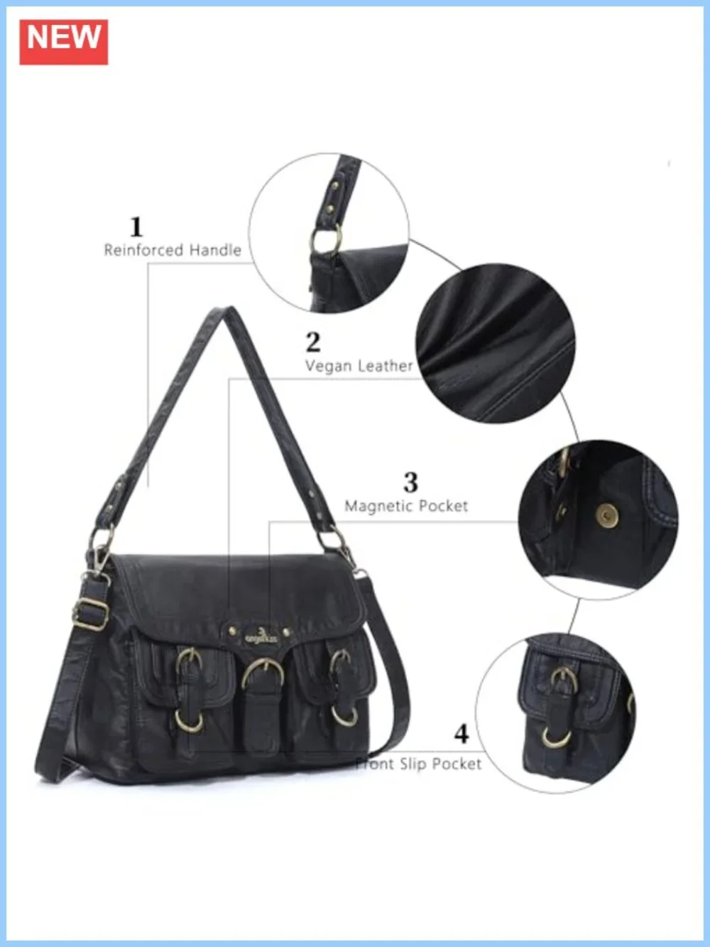 Vegan Leather Hobo Shoulder Bag Crossbody Tote Satchel Purse